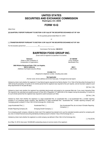 Miniature Barfresh Food Group 10-Q Rapport trimestriel  
