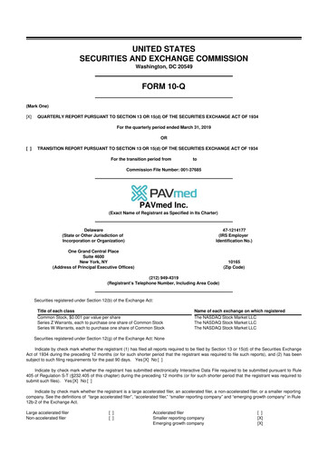 Miniature PAVmed
 10-Q Rapport trimestriel 2019 