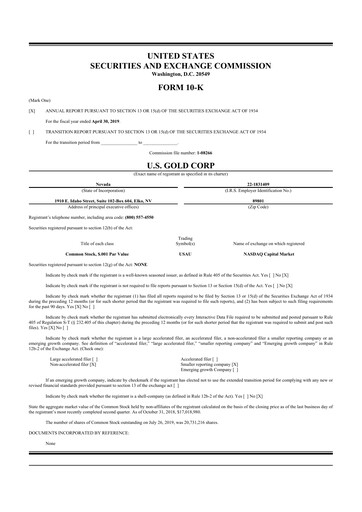 Thumbnail U.S. Gold Corp 10-K Annual Report 2019