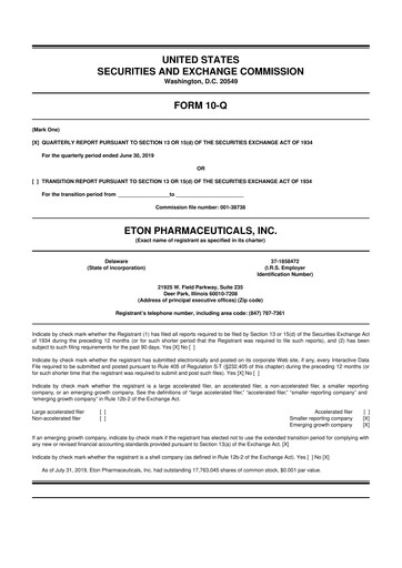 Miniature Eton Pharmaceuticals 10-Q Rapport trimestriel 2019 