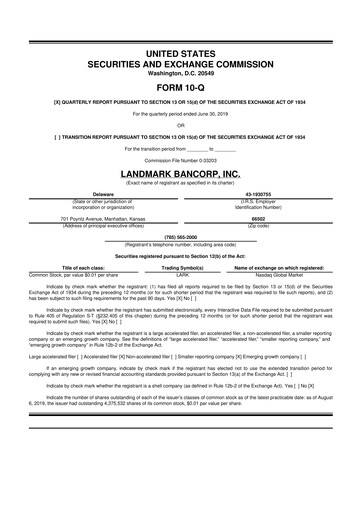 Thumbnail Landmark Bancorp 10-Q Quarterly Report FY2019 