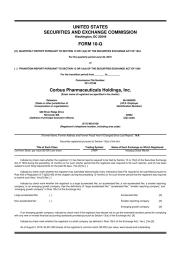 Vorschaubild Corbus Pharmaceuticals
 10-Q Quartalsbericht 2019 