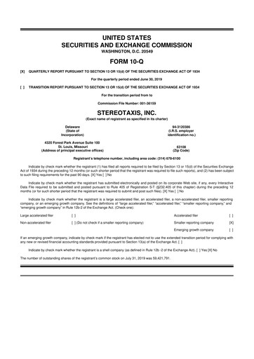 Thumbnail Stereotaxis 10-Q Quarterly Report FY2019 