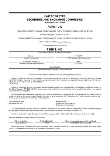 Vorschaubild Reed's, Inc. 10-Q Quartalsbericht  