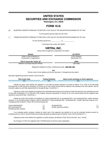 Thumbnail VirTra 10-Q Quarterly Report FY2019 