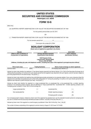Miniature Boxlight
 10-Q Rapport trimestriel 2019 