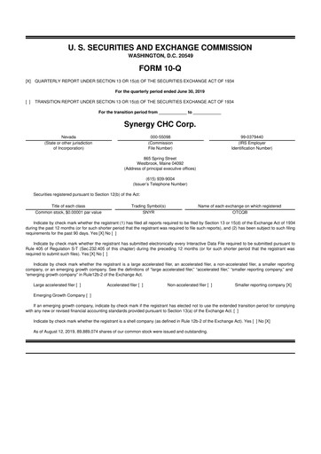 Thumbnail Synergy CHC 10-Q Quarterly Report FY2019 