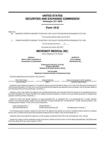 Thumbnail Microbot Medical
 10-Q Quarterly Report FY2019 