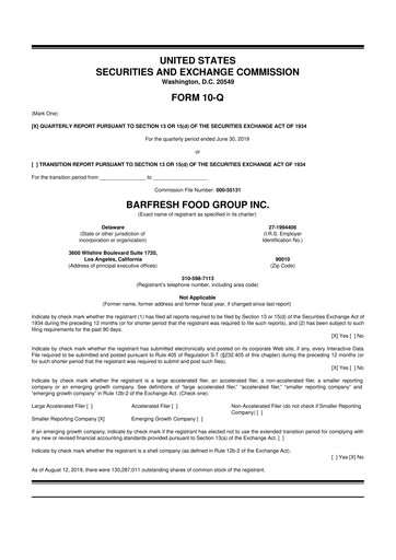 Miniature Barfresh Food Group 10-Q Rapport trimestriel  