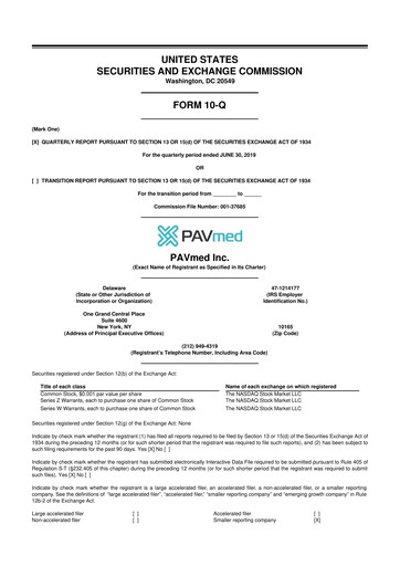 Miniature PAVmed
 10-Q Rapport trimestriel 2019 