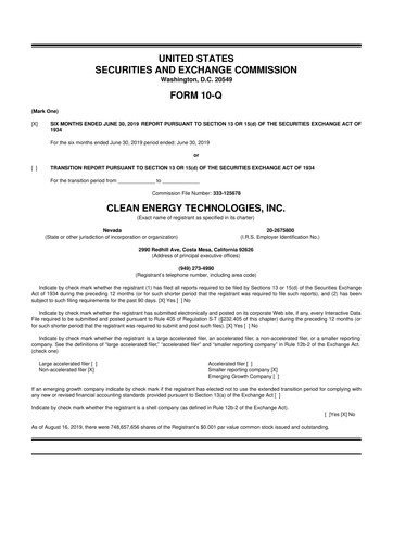 Thumbnail Clean Energy Technologies 10-Q Quarterly Report FY2019 