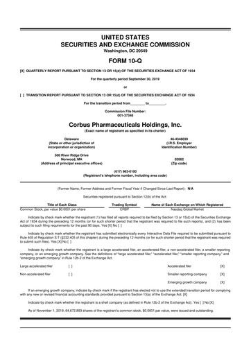 Vorschaubild Corbus Pharmaceuticals
 10-Q Quartalsbericht 2019 
