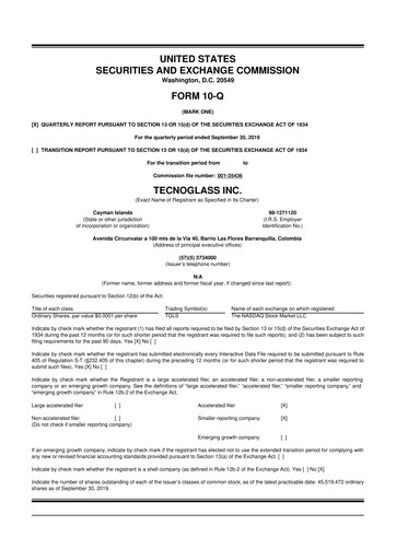 Thumbnail Tecnoglass 10-Q Quarterly Report FY2019 