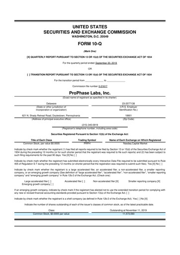 Thumbnail ProPhase Labs 10-Q Quarterly Report FY2019 