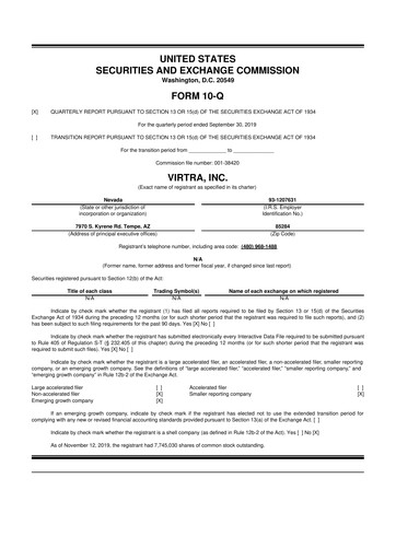 Thumbnail VirTra 10-Q Quarterly Report FY2019 