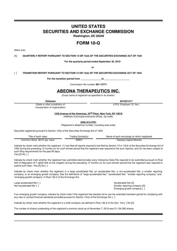 Vorschaubild Abeona Therapeutics
 10-Q Quartalsbericht 2019 