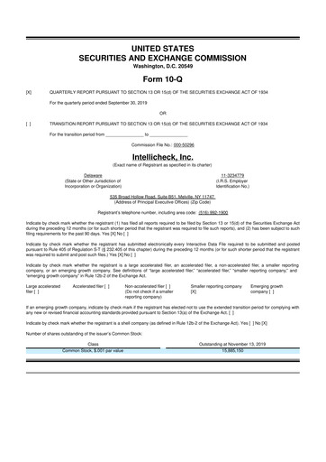 Miniature Intellicheck 10-Q Rapport trimestriel 2019 