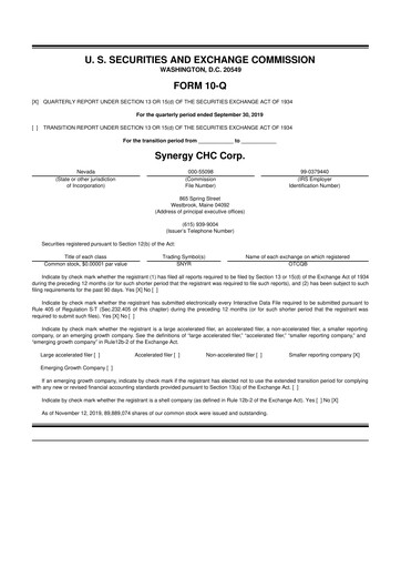Thumbnail Synergy CHC 10-Q Quarterly Report FY2019 