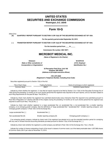 Thumbnail Microbot Medical
 10-Q Quarterly Report FY2019 