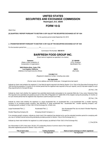 Miniature Barfresh Food Group 10-Q Rapport trimestriel  