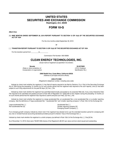 Thumbnail Clean Energy Technologies 10-Q Quarterly Report FY2019 