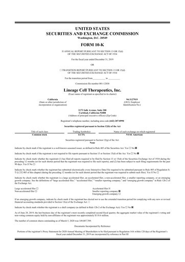 Vorschaubild Lineage Cell Therapeutics
 10-K Jahresbericht 2019