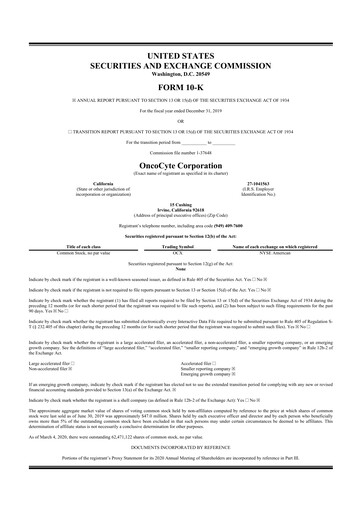Thumbnail OncoCyte
 10-K Annual Report 2019