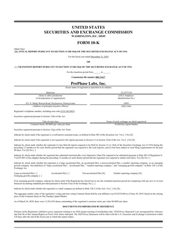 Thumbnail ProPhase Labs 10-K Annual Report 2019