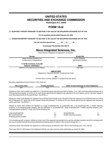 Thumbnail Novo Integrated Sciences 10-Q Quarterly Report FY2020 