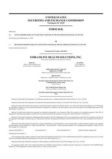 Thumbnail Streamline Health Solutions 10-K Annual Report 2019