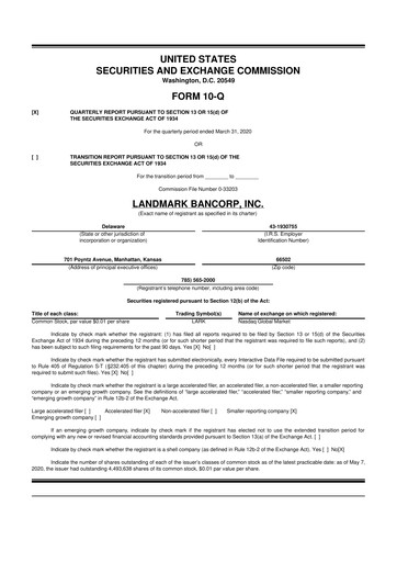 Thumbnail Landmark Bancorp 10-Q Quarterly Report FY2020 
