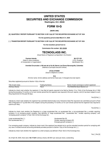 Thumbnail Tecnoglass 10-Q Quarterly Report FY2020 