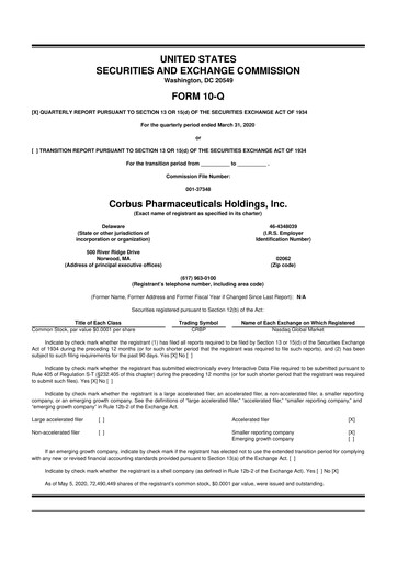 Vorschaubild Corbus Pharmaceuticals
 10-Q Quartalsbericht 2020 