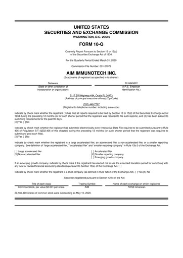 Thumbnail AIM ImmunoTech
 10-Q Quarterly Report FY2020 