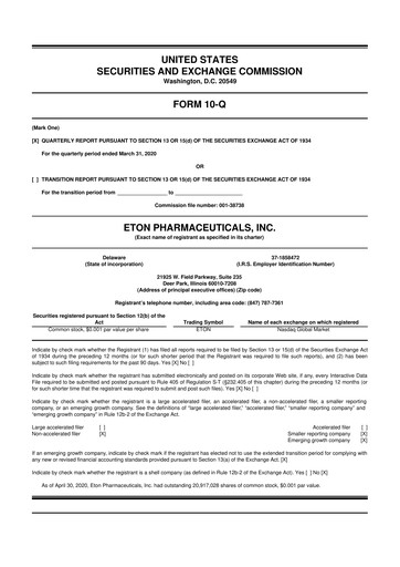 Miniature Eton Pharmaceuticals 10-Q Rapport trimestriel 2020 