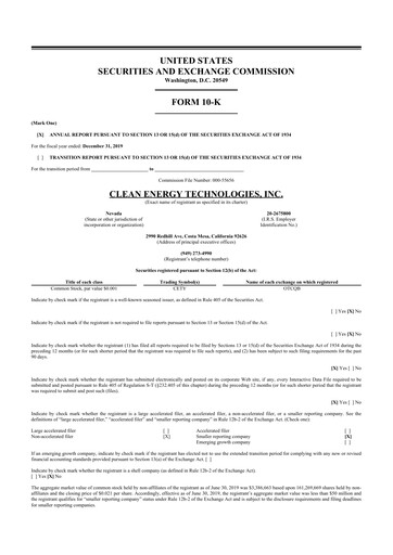 Vorschaubild Clean Energy Technologies 10-K Jahresbericht 2019