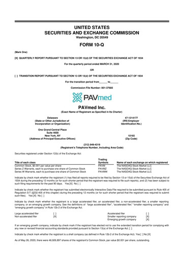 Miniature PAVmed
 10-Q Rapport trimestriel 2020 