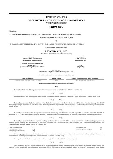 Thumbnail Beyond Air 10-K Annual Report 2020