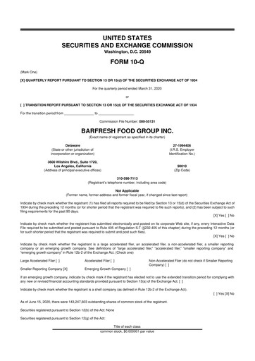 Miniature Barfresh Food Group 10-Q Rapport trimestriel  