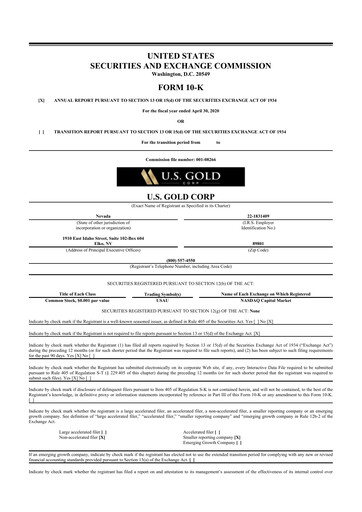 Thumbnail U.S. Gold Corp 10-K Annual Report 2020