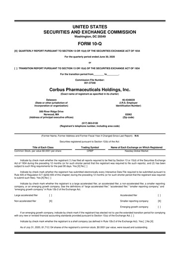 Vorschaubild Corbus Pharmaceuticals
 10-Q Quartalsbericht 2020 