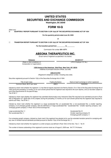 Vorschaubild Abeona Therapeutics
 10-Q Quartalsbericht 2020 