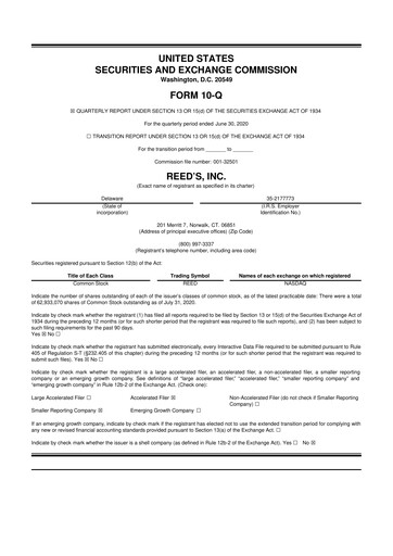 Vorschaubild Reed's, Inc. 10-Q Quartalsbericht  