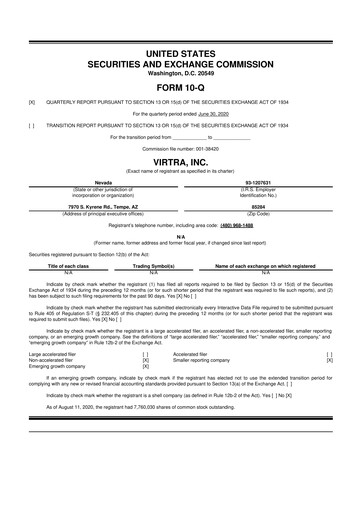 Thumbnail VirTra 10-Q Quarterly Report FY2020 