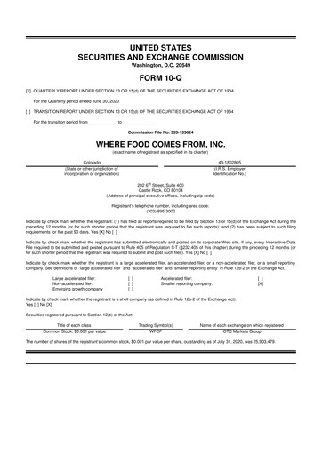 Thumbnail Where Food Comes From 10-Q Quarterly Report FY2020 