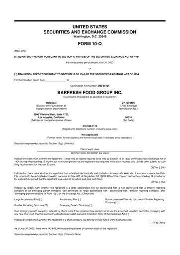 Miniature Barfresh Food Group 10-Q Rapport trimestriel  