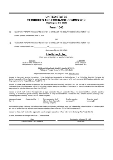 Miniature Intellicheck 10-Q Rapport trimestriel 2020 