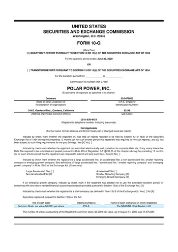 Miniature Polar Power
 10-Q Rapport trimestriel 2020 
