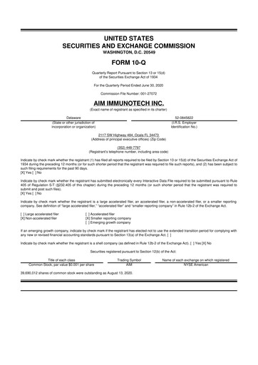 Thumbnail AIM ImmunoTech
 10-Q Quarterly Report FY2020 