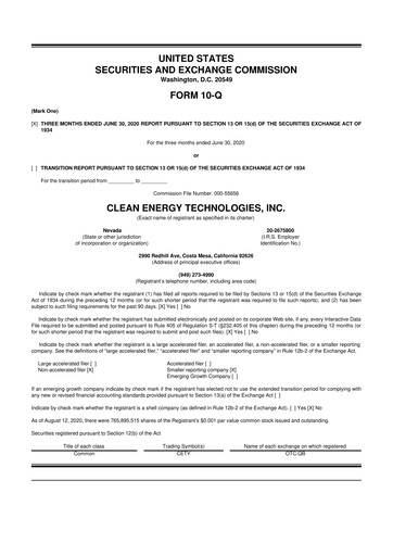 Thumbnail Clean Energy Technologies 10-Q Quarterly Report FY2020 